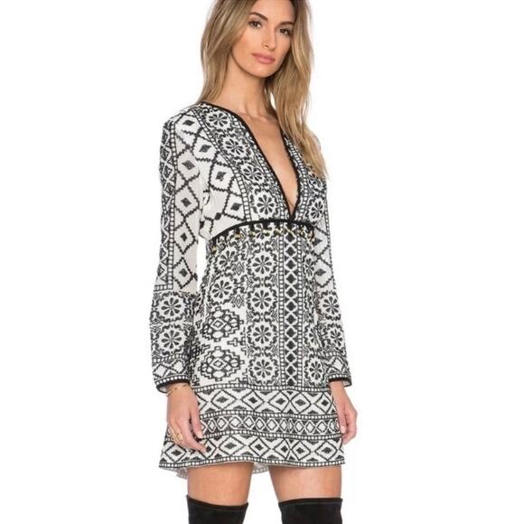 Antik Batik | Ida Mini Dress Cream Black Embroidered Tassels Boho Summer XS - Picture 2 of 15